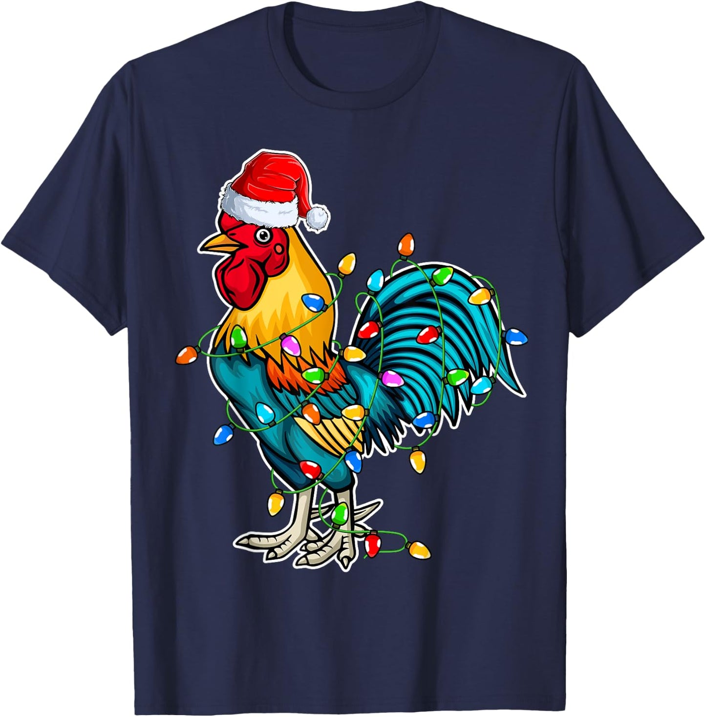 Rooster Santa Hat Christmas - Chicken Rooster Lover Xmas T-Shirt - T-Shirt | Navy