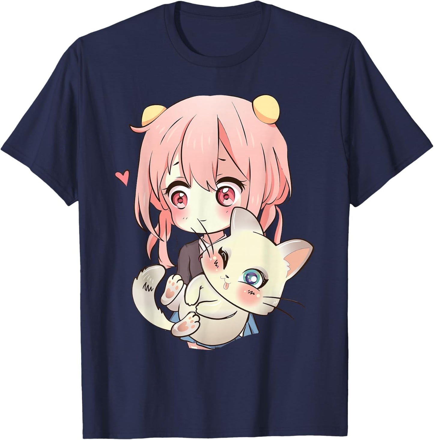 Anime and Cats Lover for Teen Manga Kawaii Graphic Otaku T-Shirt - T-Shirt | Navy