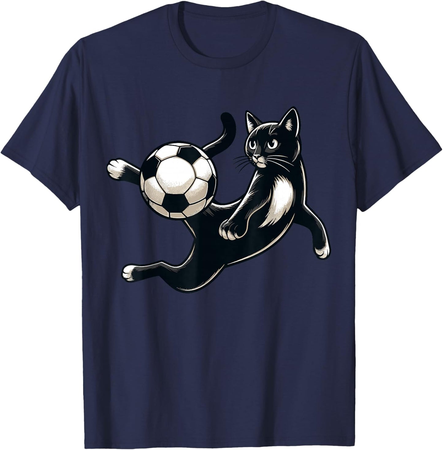 Black Cat Bicycle Kick - Soccer Fans Women Men Kids T-Shirt - T-Shirt | Navy