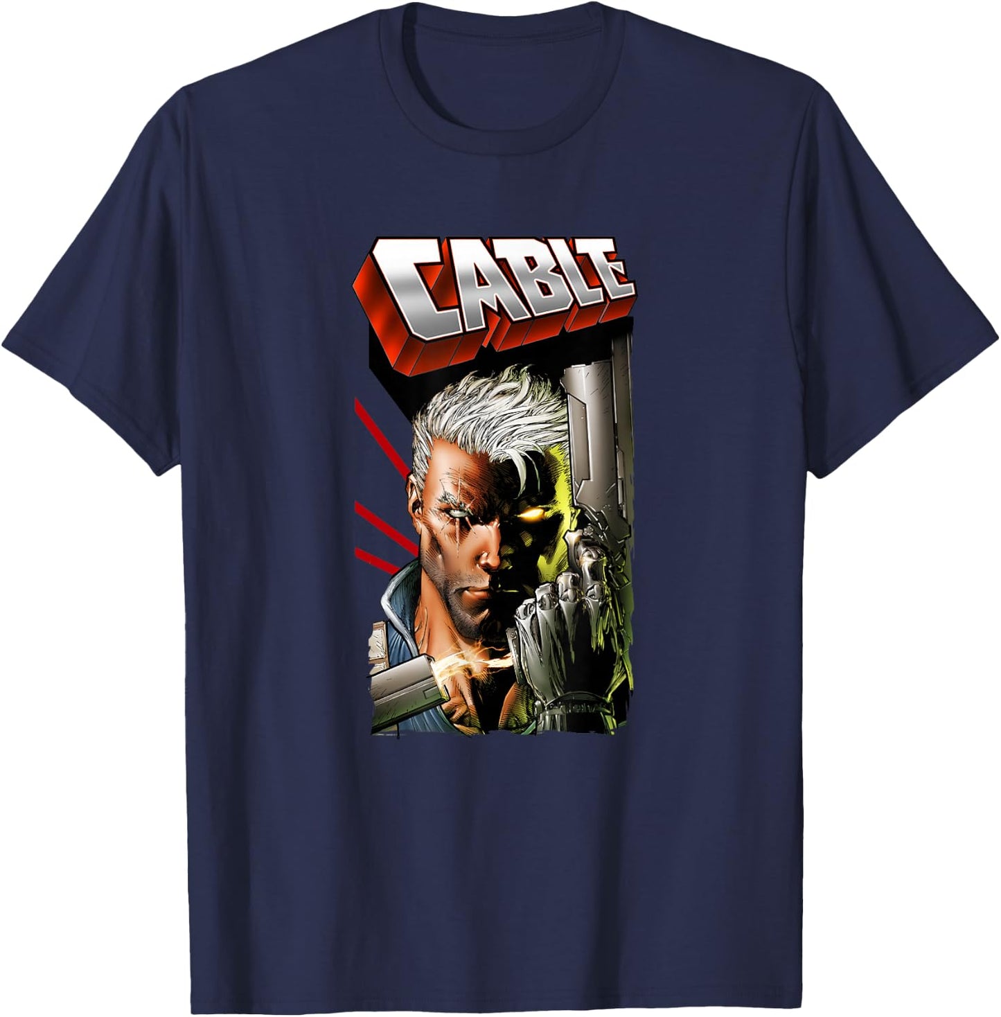 Marvel X-Men Cable Face Action Packed Vintage Poster T-Shirt - T-Shirt | Navy