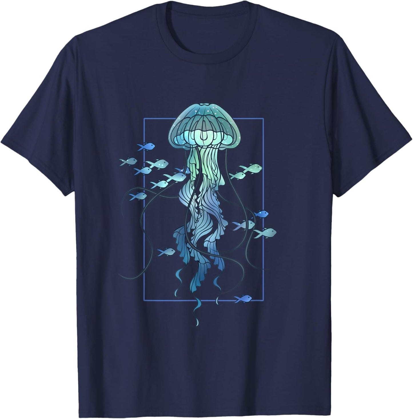 Graphic Jellyfish and Fishes in Sea T-Shirt - T-Shirt | Navy