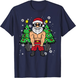 Christmas Santa Deadlift Xmas Weightlift Gym Men Women T-Shirt - T-Shirt | Navy