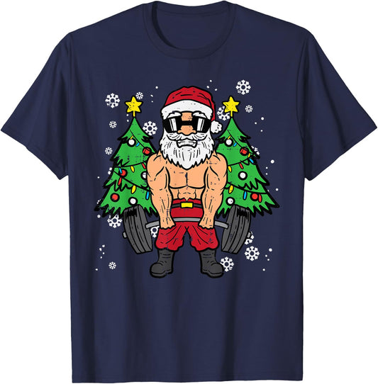 Christmas Santa Deadlift Xmas Weightlift Gym Men Women T-Shirt - T-Shirt | Navy