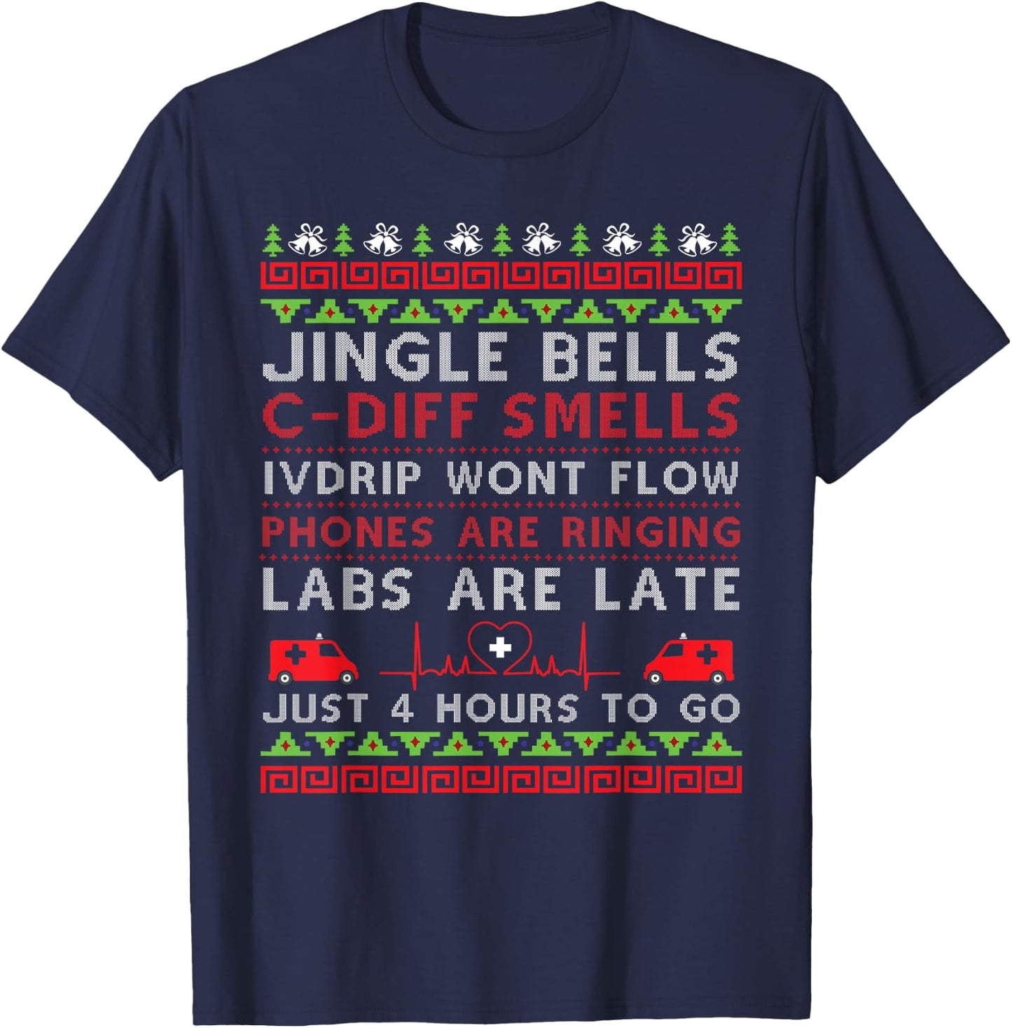 Jingle Bells C-Diff Smells Funny Christmas Nurse Nursing T-Shirt - T-Shirt | Navy