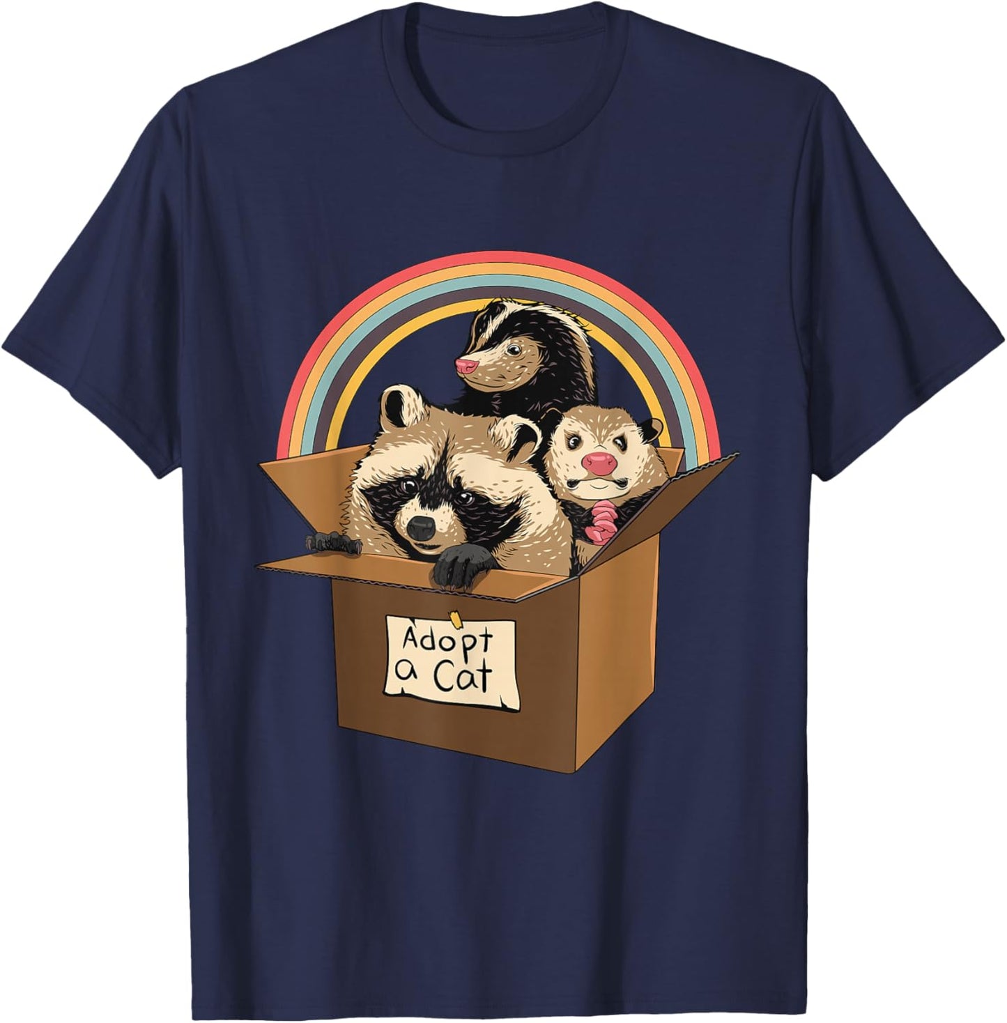 Adopt a Cat Raccoon Opossum Skunk Street Cat Trash Panda T-Shirt - T-Shirt | Navy