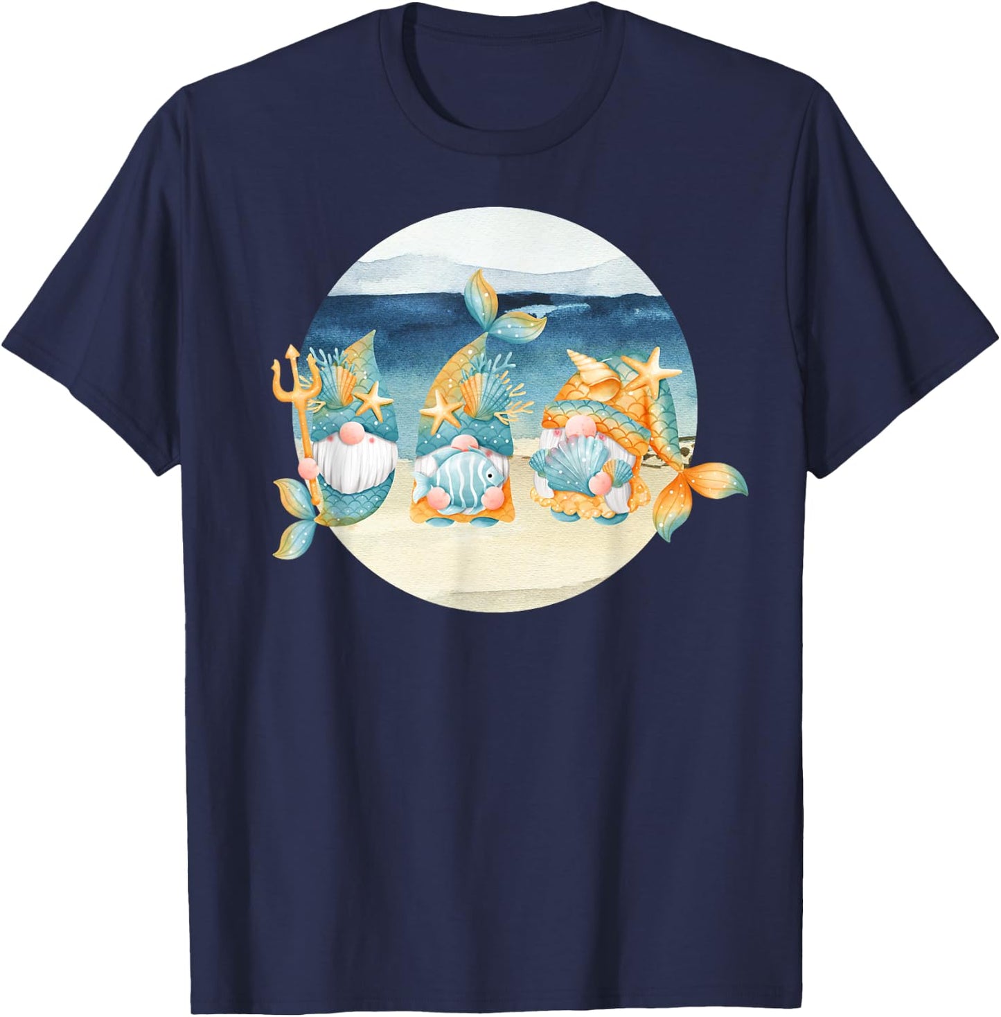 Cute Beach Mermaid Gnomes Women's Graphic T-Shirt - T-Shirt | Navy