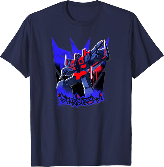 Transformers Starscream Graffiti Painted Wall Portrait T-Shirt - T-Shirt | Navy