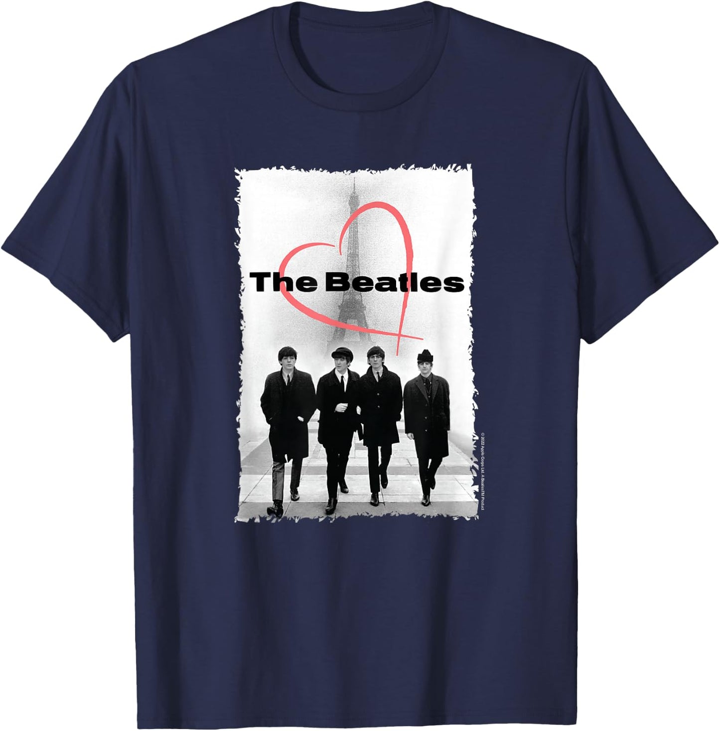 The Beatles Paris France Eiffel Tower Heart with Members T-Shirt - T-Shirt | Navy