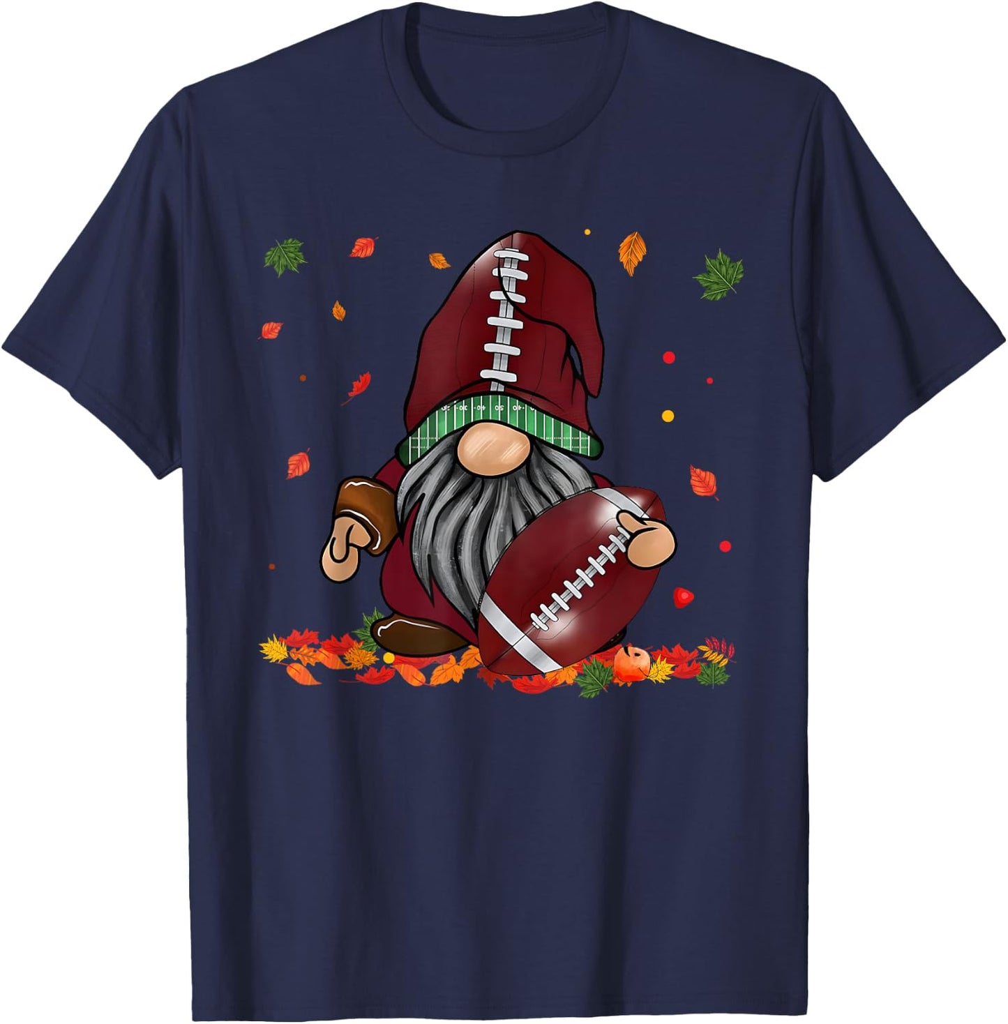 Gnome Football Season Thanksgiving Fall Leaves Autumn T-Shirt - T-Shirt | Navy