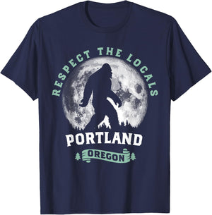 Portland Oregon Respect the Locals Sasquatch Moon Bigfoot T-Shirt - T-Shirt | Navy