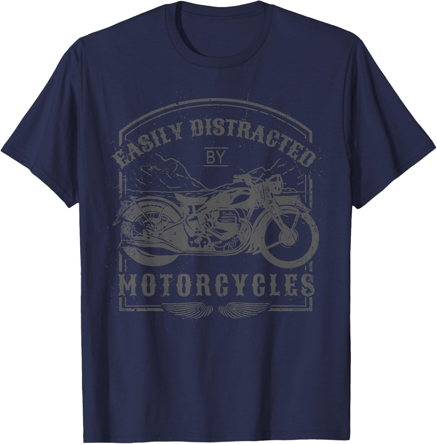 Easily Distracted By Motorcycles Vintage Motorcycle biker T-Shirt - T-Shirt | Navy