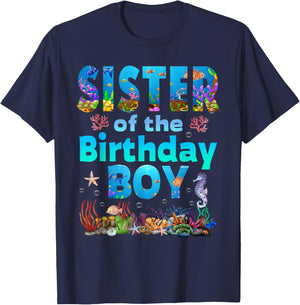 Sister Of The Birthday Boy Sea Fish Ocean Animals Aquarium T-Shirt - T-Shirt | Navy