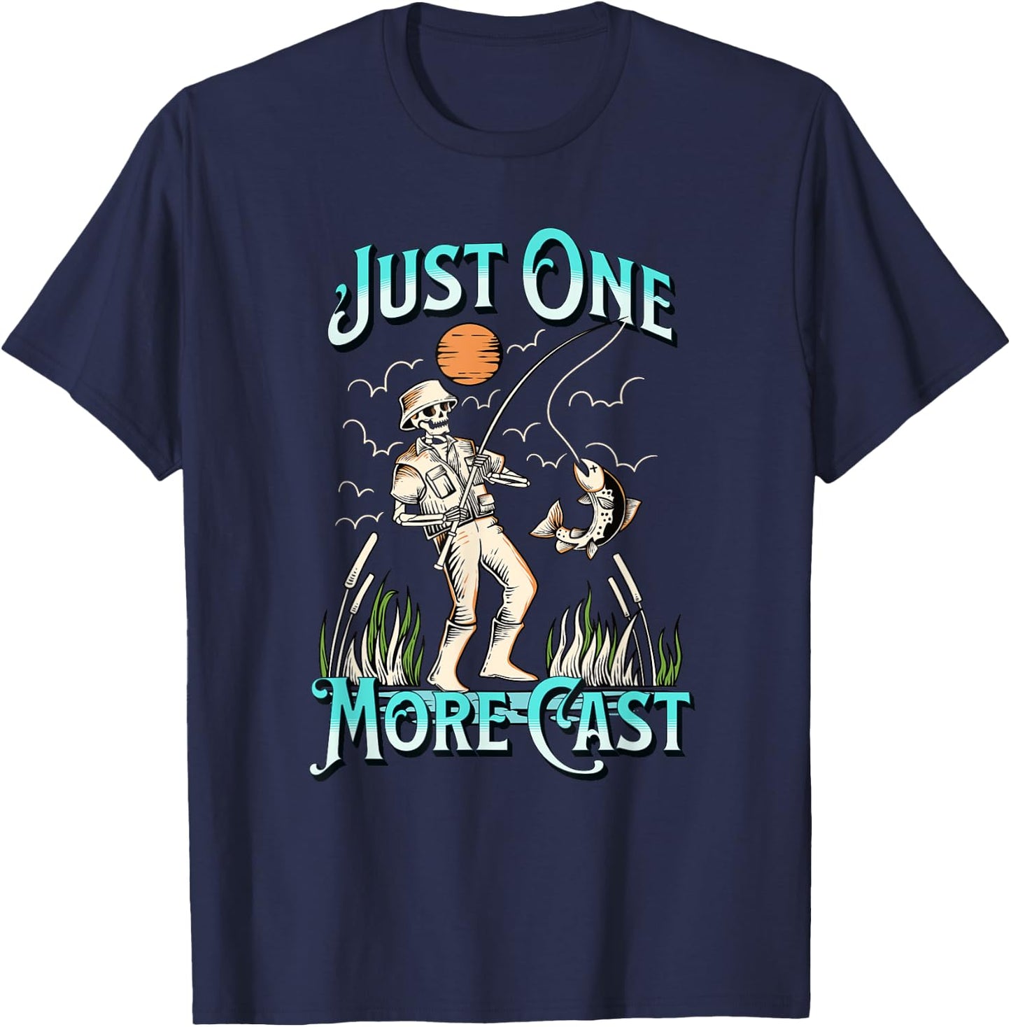 Just One More Cast - Fun Skeleton Fisherman T-Shirt - T-Shirt | Navy