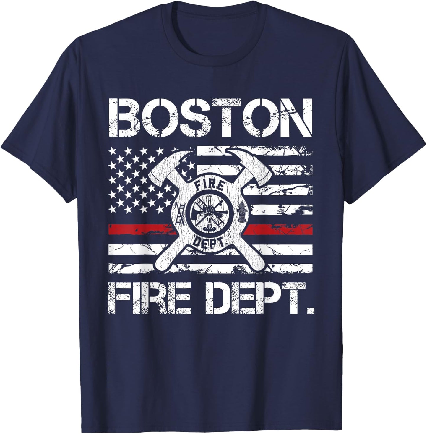 Boston Massachusetts Fire Department Thin Red Line Logo T-Shirt - T-Shirt | Navy