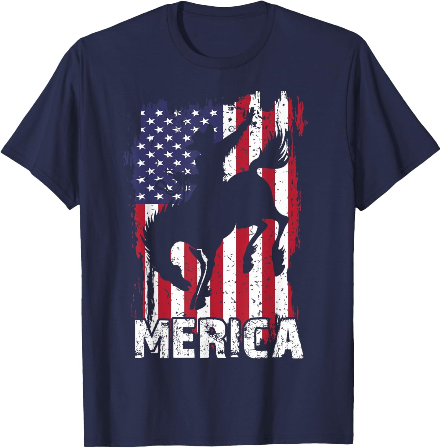 Merica 4th of July Horse Rodeo Cowboy USA Flag Patriotic Men T-Shirt - T-Shirt | Navy