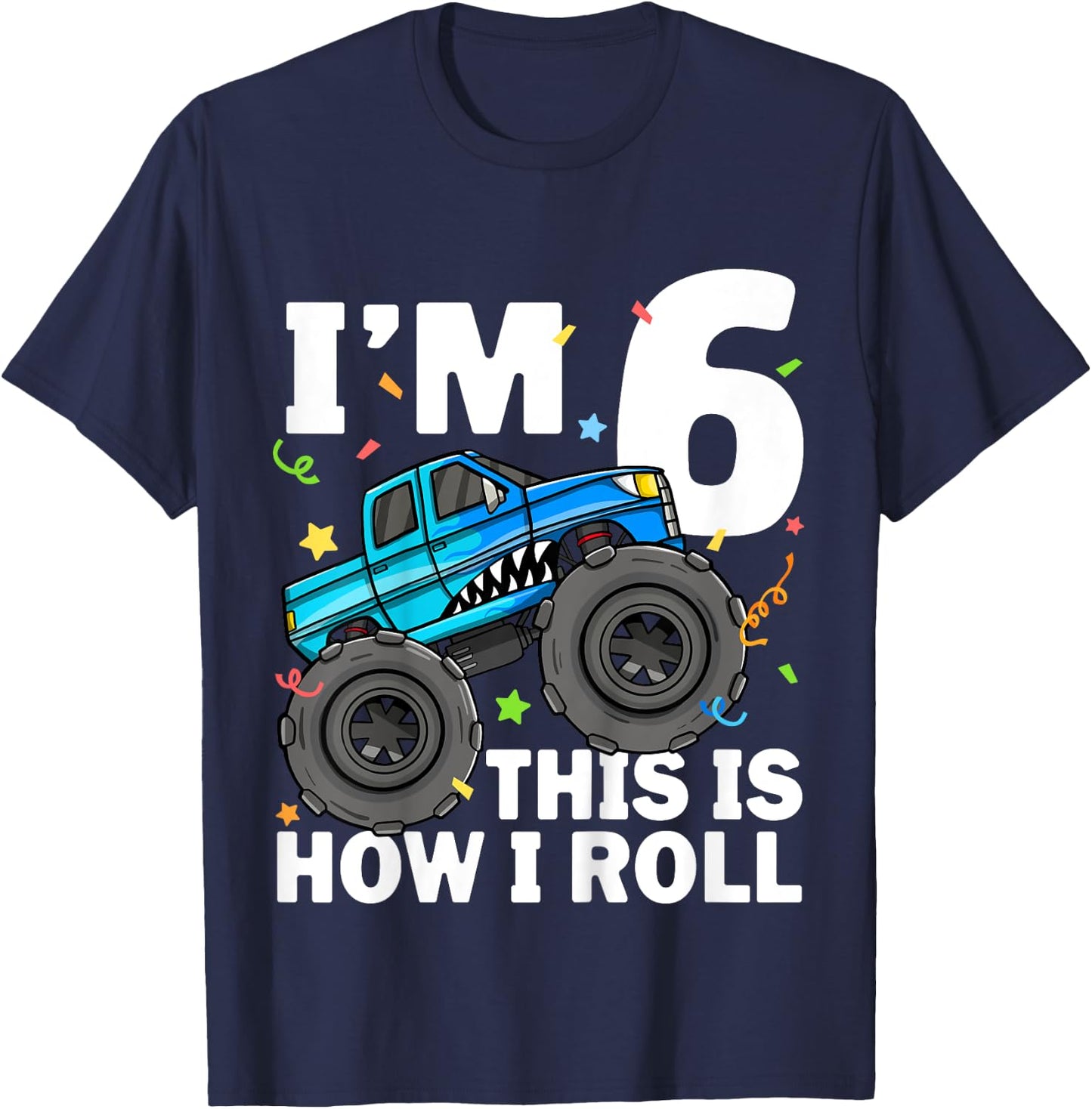 Kids Monster Truck Shark 6th Birthday Boy 6 Six Year Old T-Shirt - T-Shirt | Navy