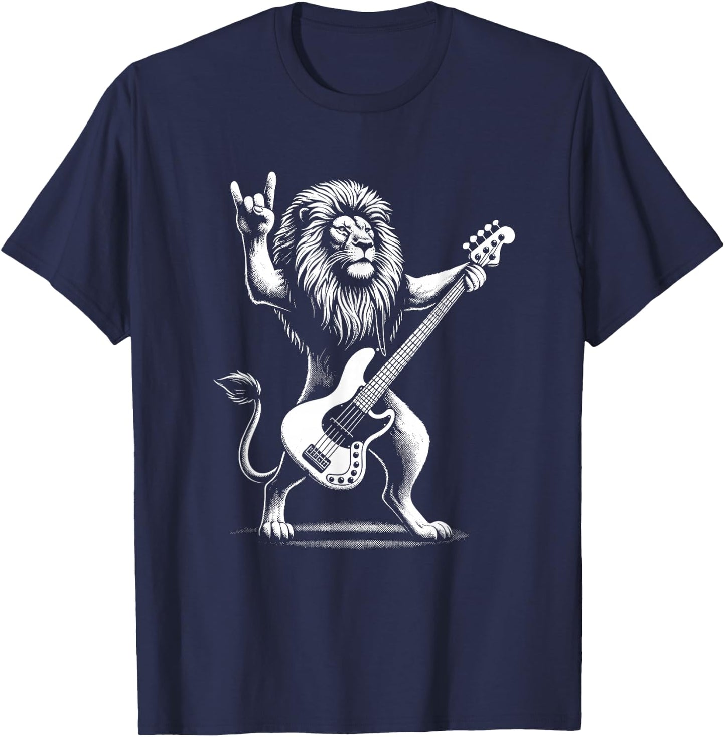Rock n Roll Lion Playing Guitar Funny Lion T-Shirt - T-Shirt | Navy