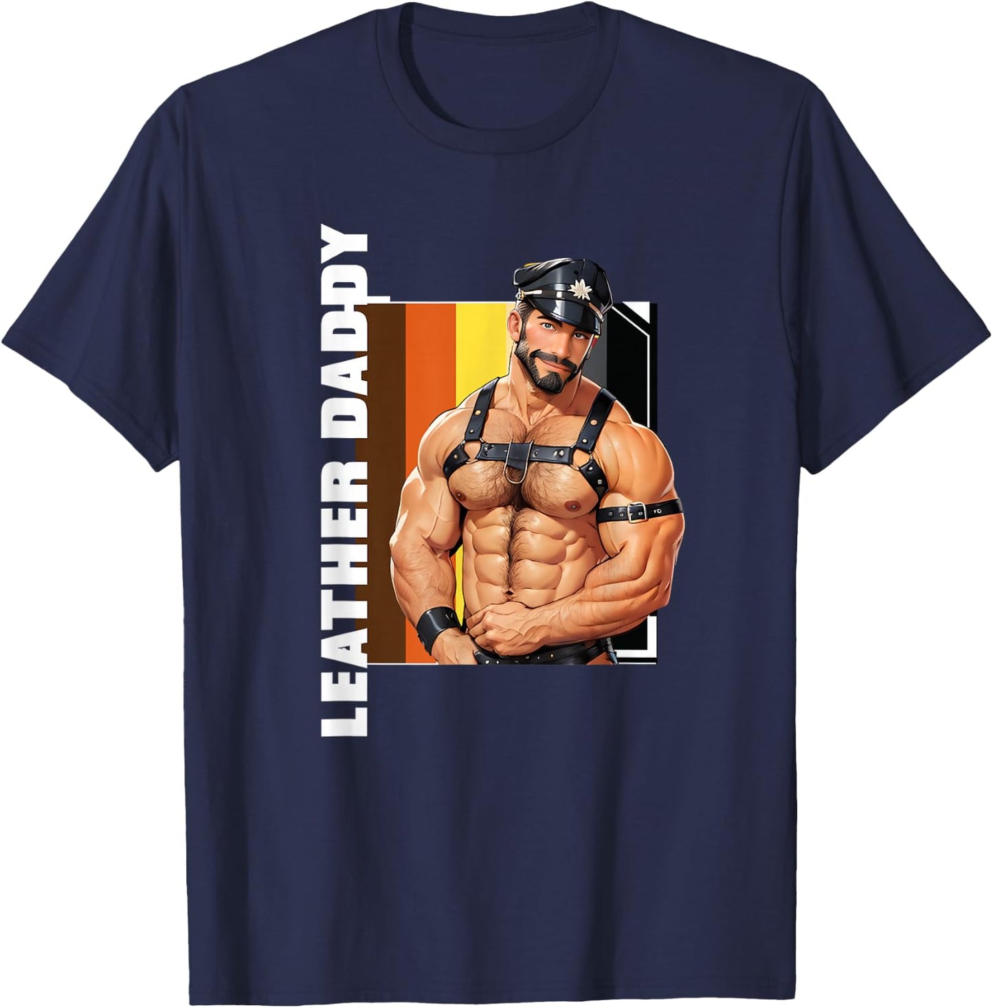 Retro Gay Daddy Leather Gay Biker - Bear Bearded Gay Pride T-Shirt - T-Shirt | Navy