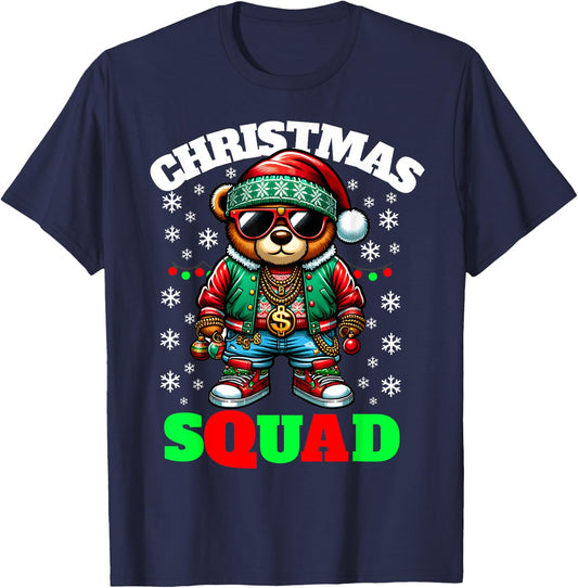 Hip Hop Christmas Teddy Bear Matching Christmas Squad Family T-Shirt - T-Shirt | Navy
