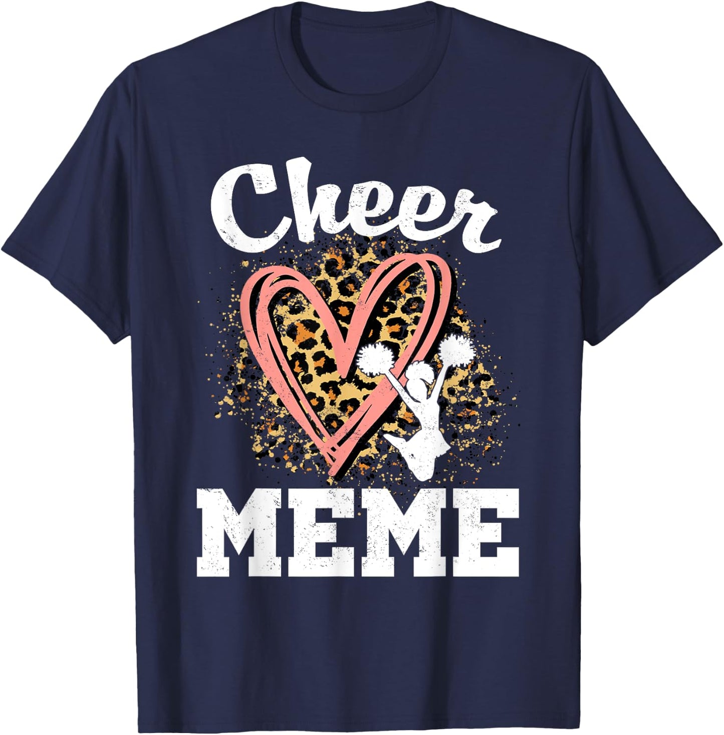 Cheer Meme Leopard Heart Cheerleader T-Shirt - T-Shirt | Navy