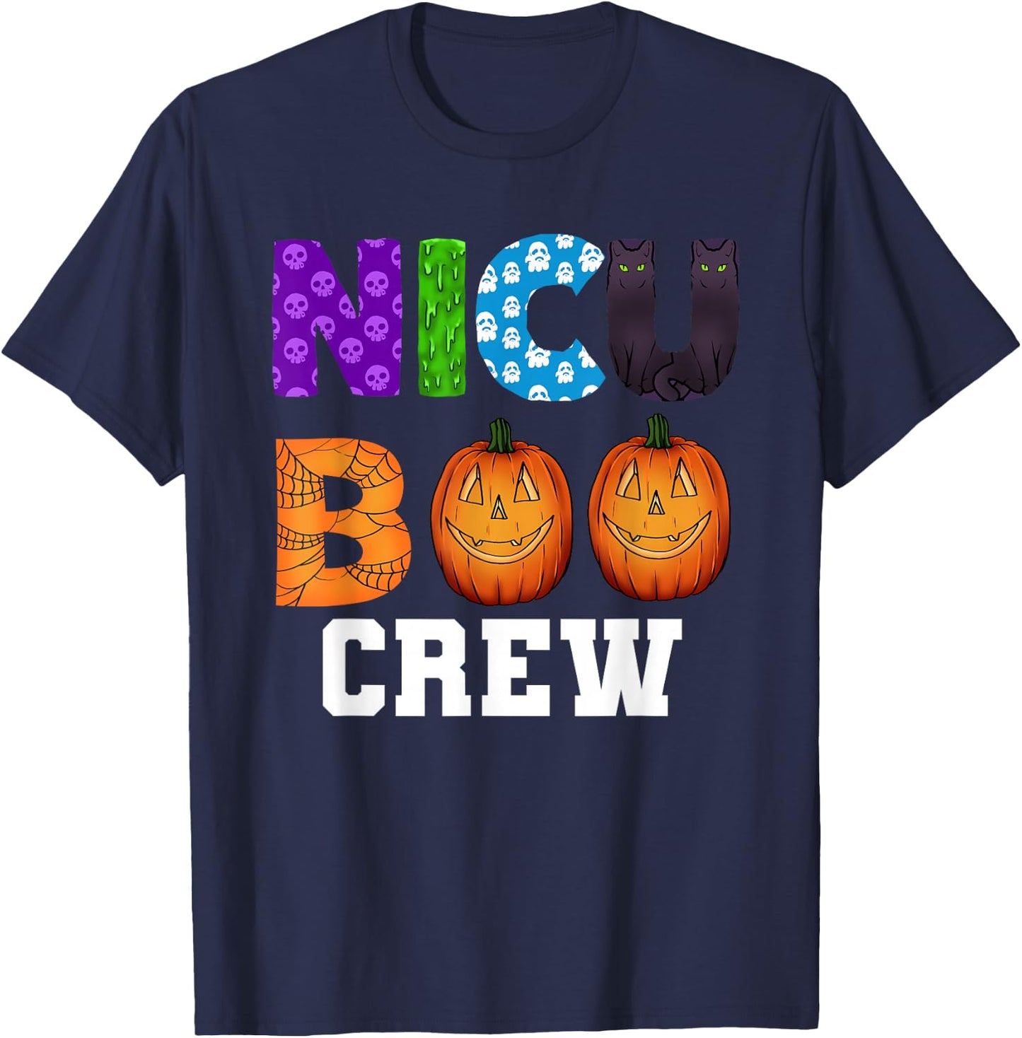 NICU Boo Crew Scary Halloween Neonatal Nurses T-Shirt - T-Shirt | Navy