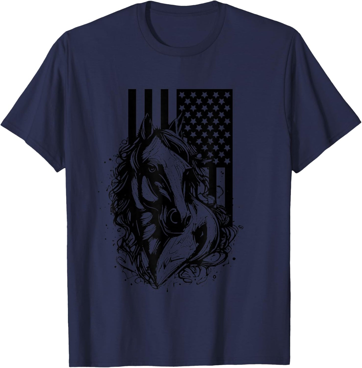 American Flag Horseback Riding Apparel - Horse T-Shirt - T-Shirt | Navy