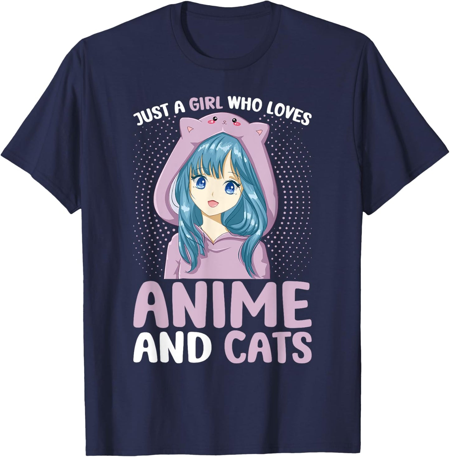 Just a Girl Who Loves Anime and Cats Women Teen Girls T-Shirt - T-Shirt | Navy