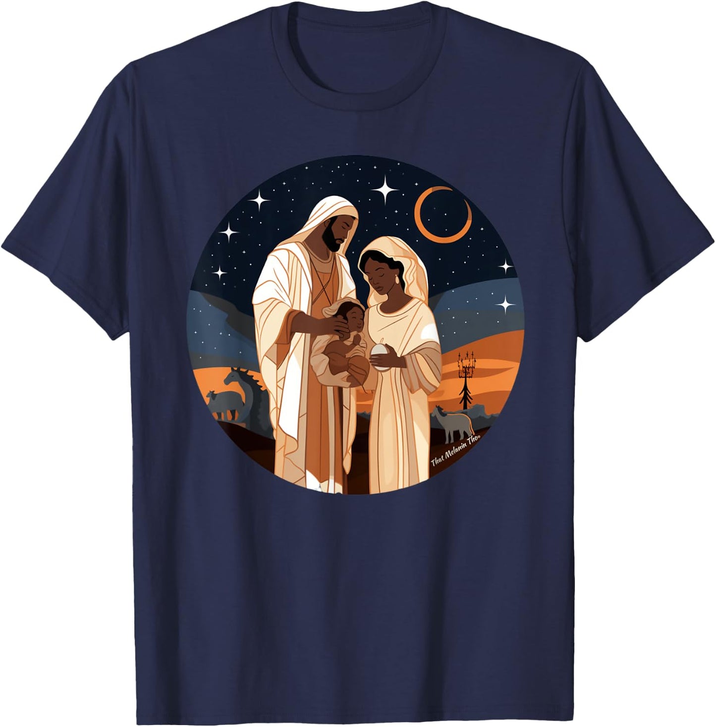 Jesus Is The Reason For The Season Afro Black Nativity Scene T-Shirt - T-Shirt | Navy
