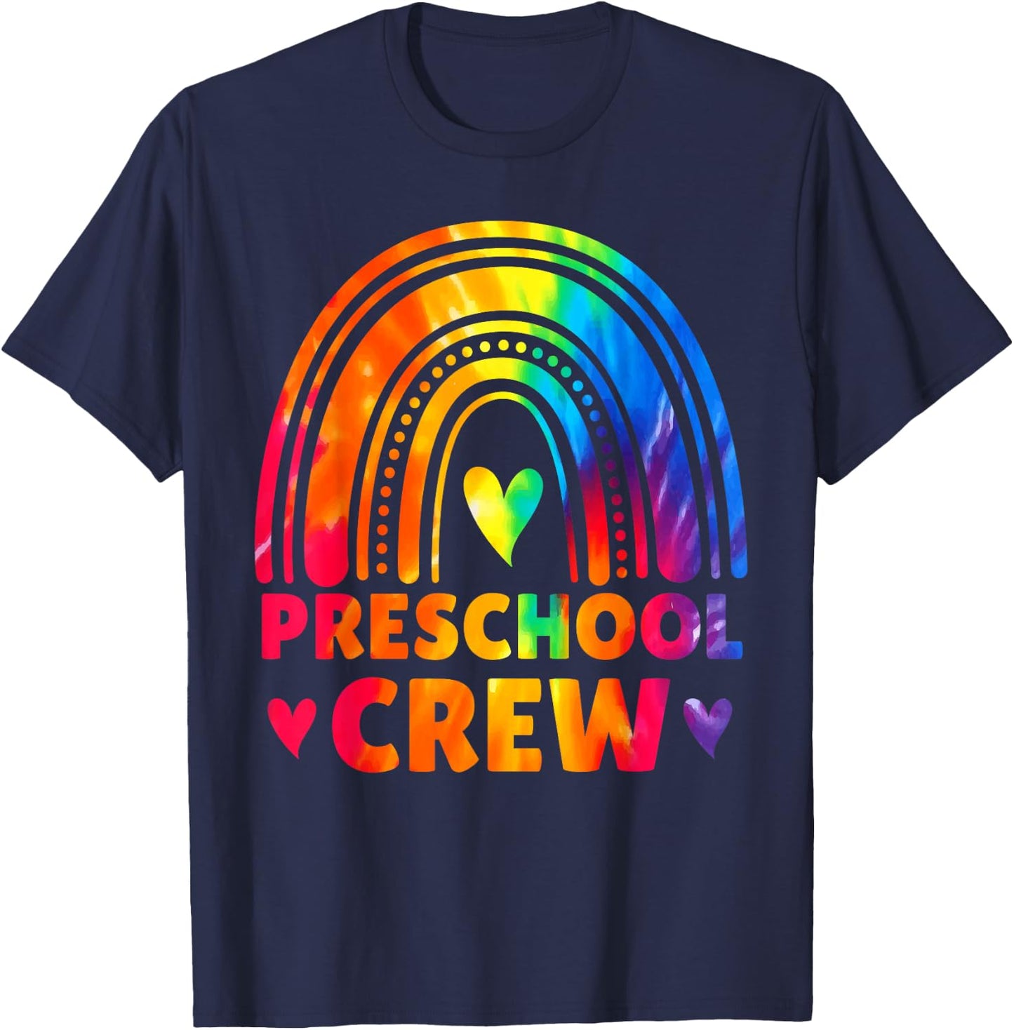 Preschool Crew Teacher Women Tie Dye Back To School Rainbow T-Shirt - T-Shirt | Navy
