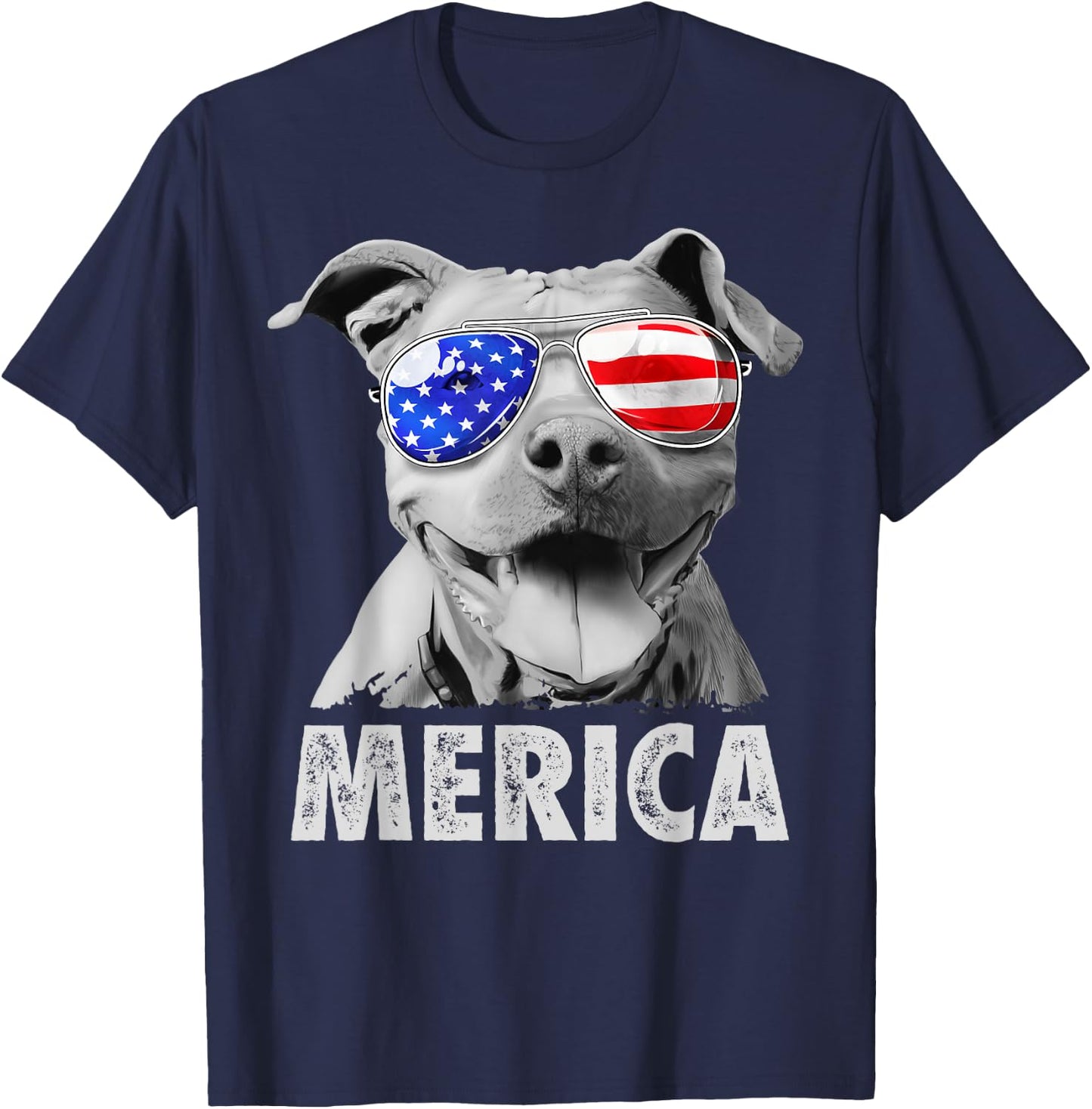 Pit Bull 4th of July Merica Men USA American Flag Sunglasses T-Shirt - T-Shirt | Navy