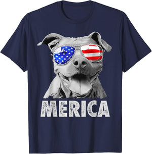 Pit Bull 4th of July Merica Men USA American Flag Sunglasses T-Shirt - T-Shirt | Navy
