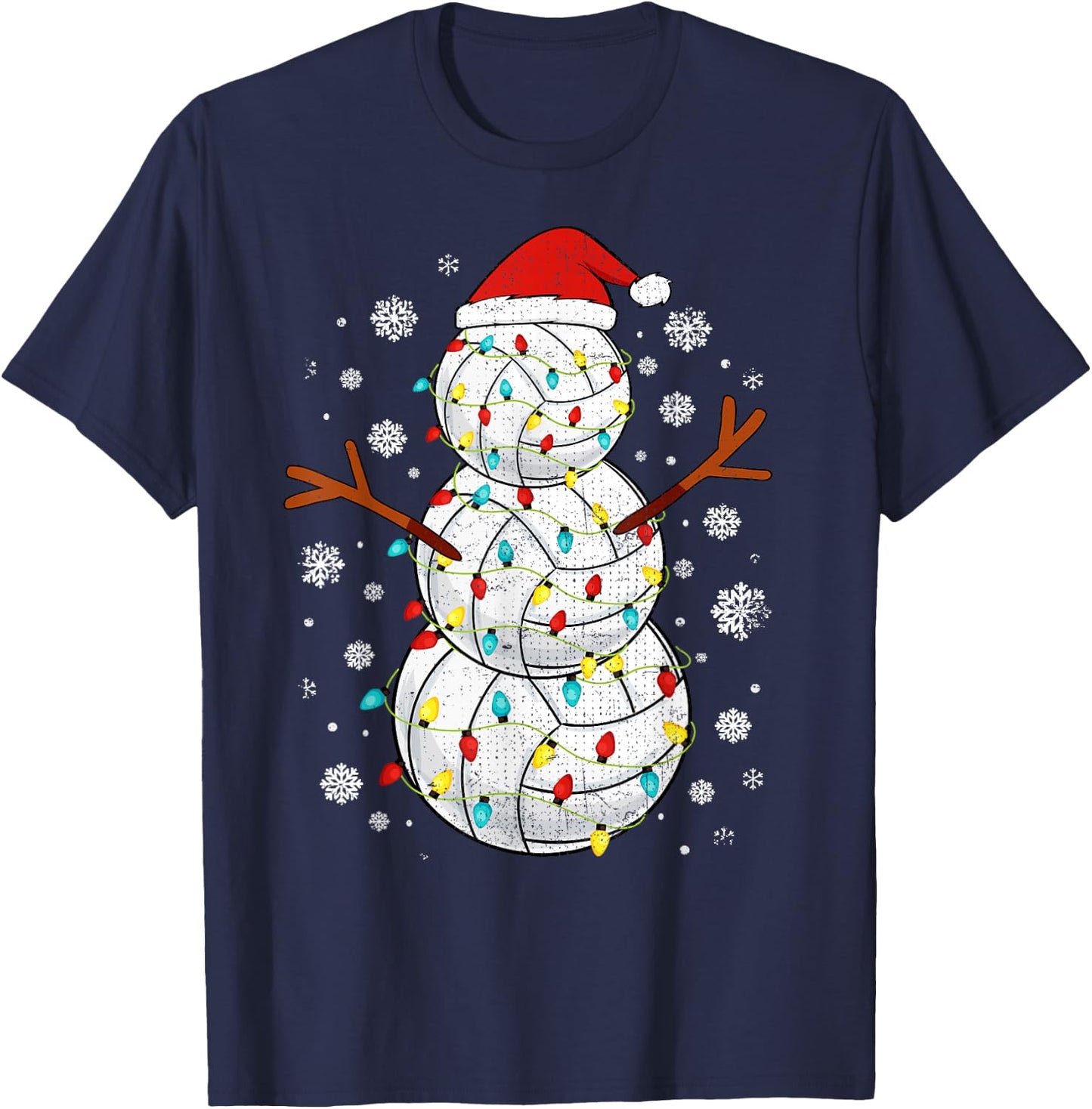 Volleyball Snowman Sports Christmas T-Shirt - T-Shirt | Navy