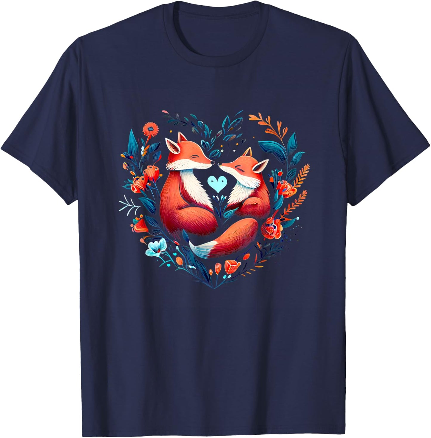 Heart-shaped Fox couple - Valentine's day T-Shirt - T-Shirt | Navy
