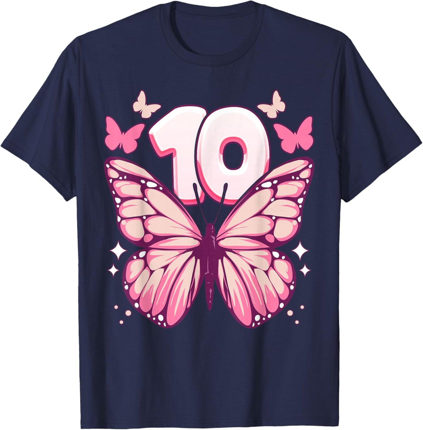 Birthday Girl 10 Years, Butterflies and Number 10 T-Shirt - T-Shirt | Navy
