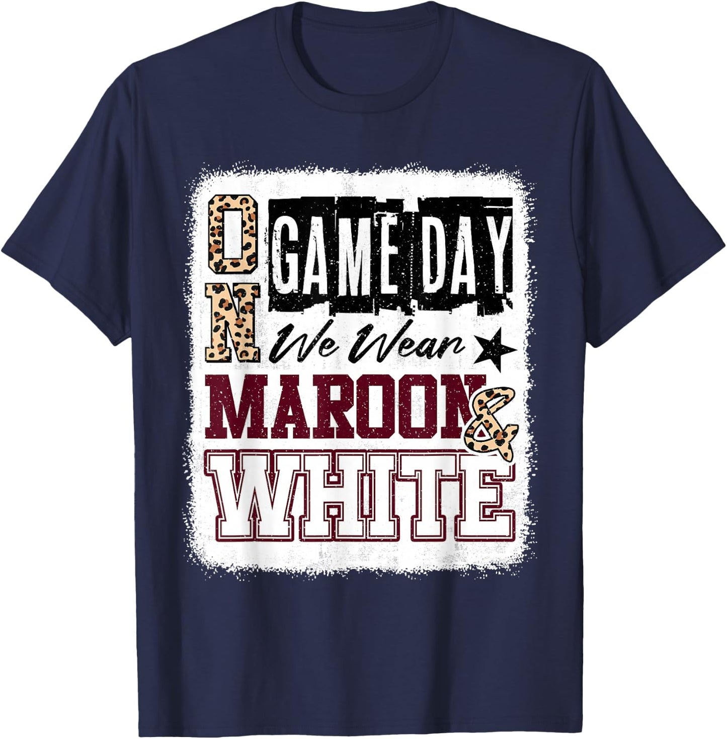 On Gameday Football We Wear Maroon And White School Spirit T-Shirt - T-Shirt | Navy