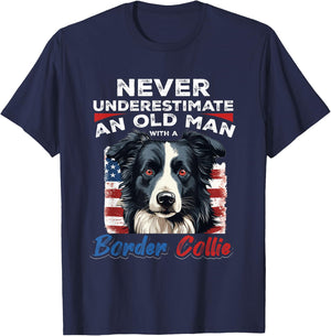 Border Collie Dog - Never Underestimate an Old Man with a T-Shirt - T-Shirt | Navy