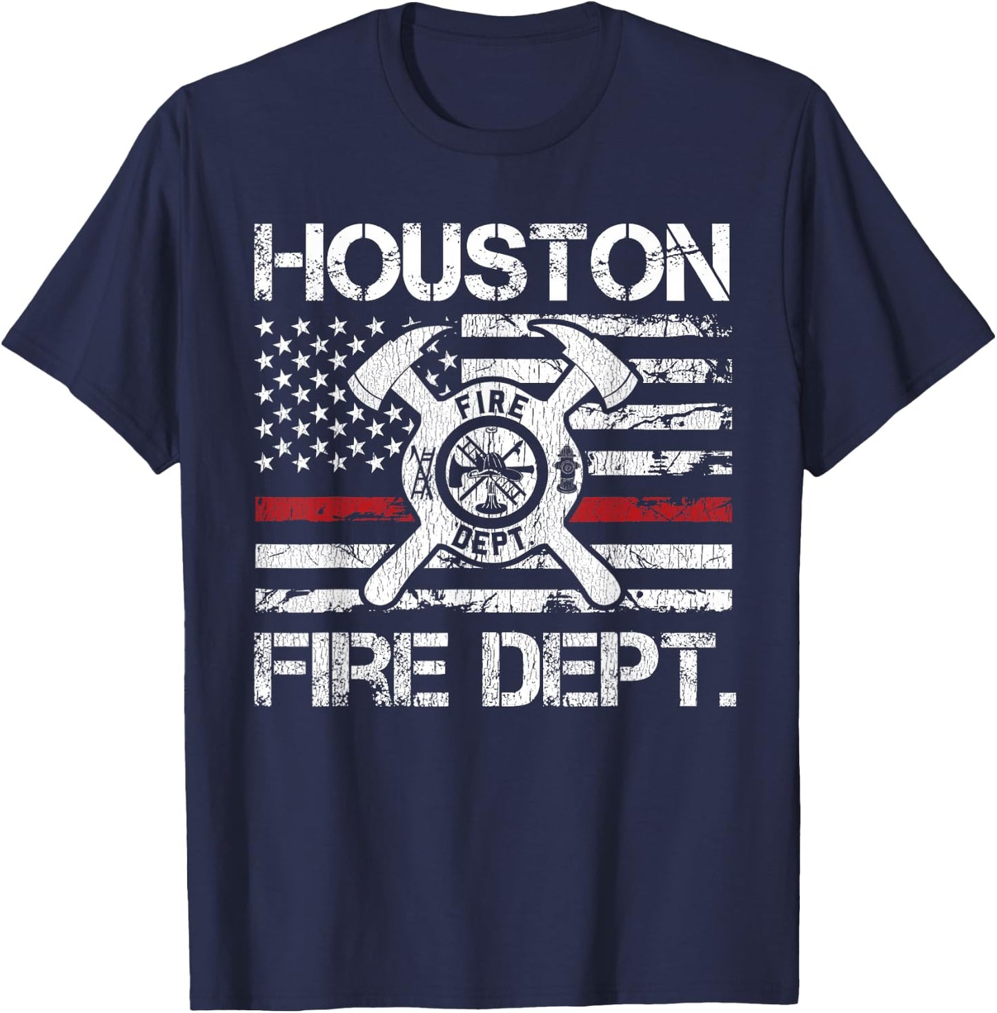 Houston Texas Fire Department Thin Red Line Fireman T-Shirt - T-Shirt | Navy