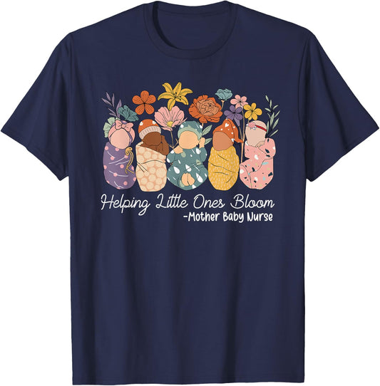 Groovy Helping Little Ones Bloom Babies Mother Baby Nurse T-Shirt - T-Shirt | Navy