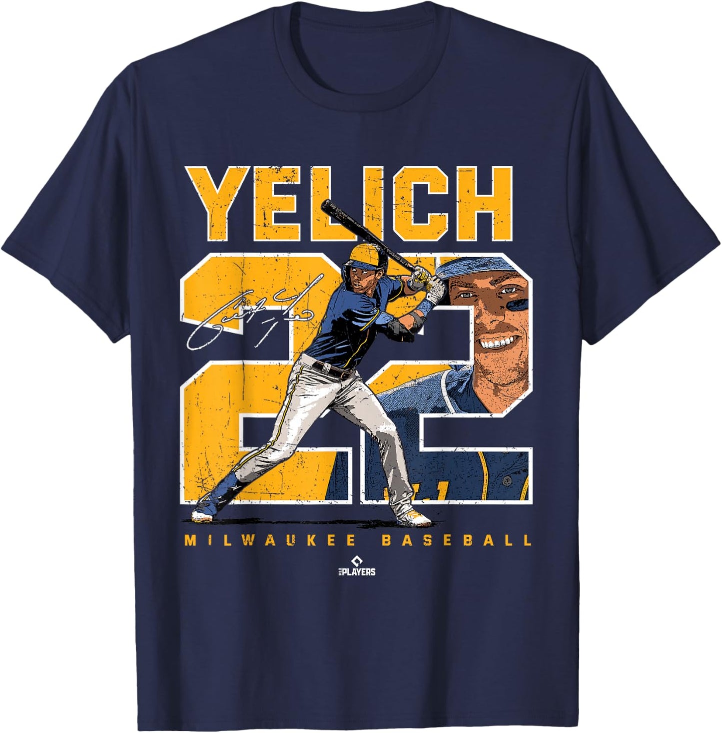 Number and Portrait Christian Yelich Milwaukee MLBPA T-Shirt - T-Shirt | Navy