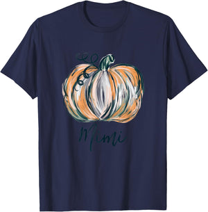 Mimi Watercolor Pumpkin Fall Thanksgiving Halloween 2022 T-Shirt - T-Shirt | Navy