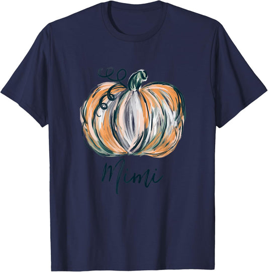 Mimi Watercolor Pumpkin Fall Thanksgiving Halloween 2022 T-Shirt - T-Shirt | Navy