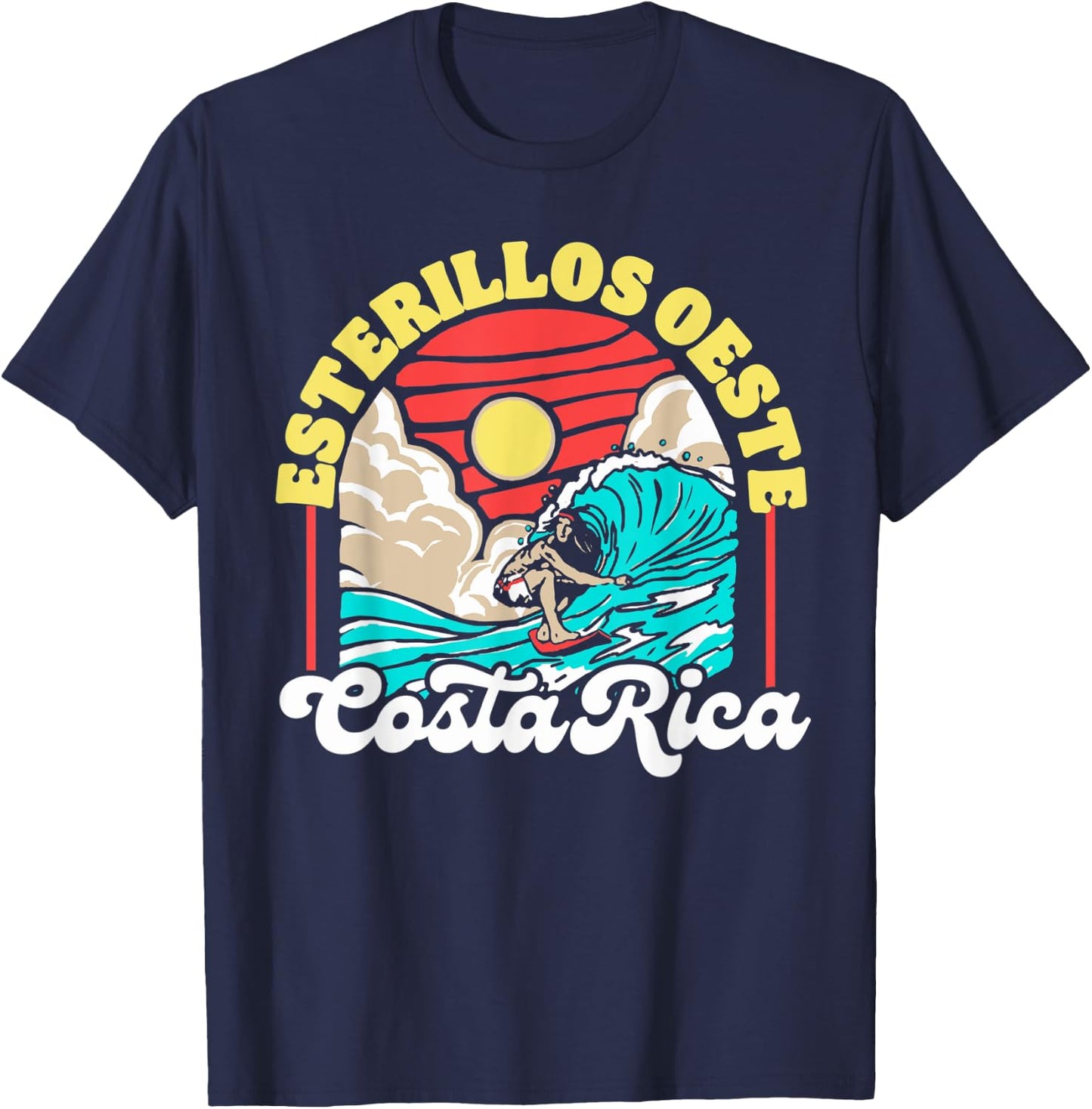 Esterillos Oeste Costa Rica Wave Curl Tube Retro 80s Beach T-Shirt - T-Shirt | Navy