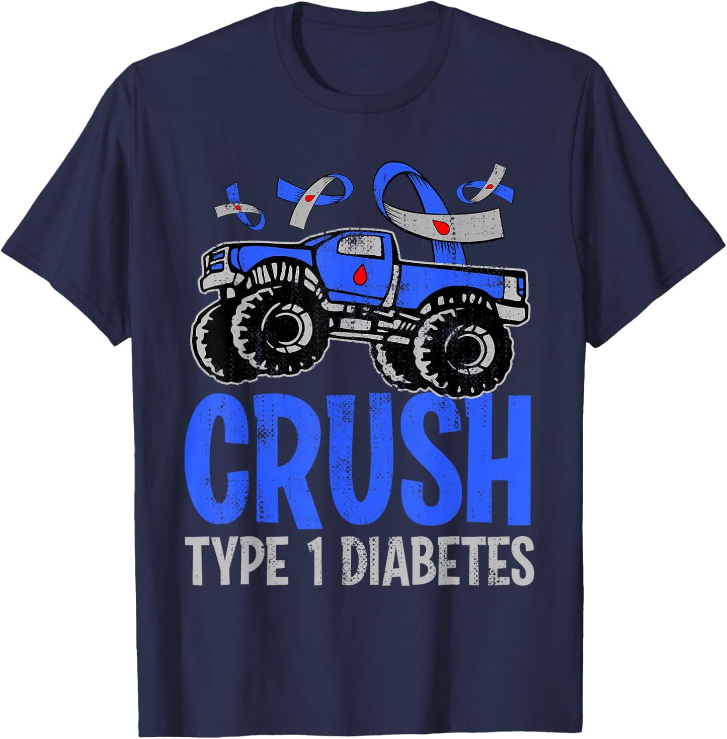 T1D Kids Monster Truck Crush Type 1 Diabetes T-Shirt - T-Shirt | Navy