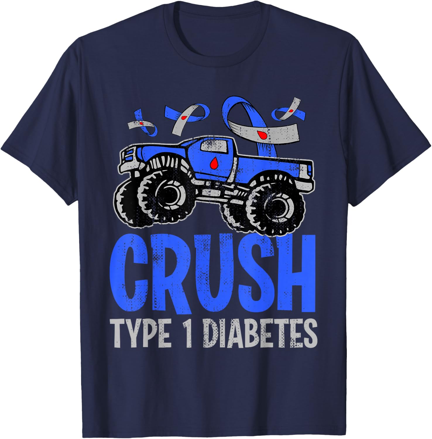 T1D Kids Monster Truck Crush Type 1 Diabetes T-Shirt - T-Shirt | Navy