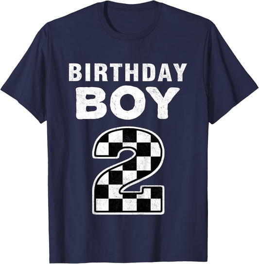 Kids Birthday Boy 2 Two Race Car 2nd Birthday Racing Car Driver T-Shirt - T-Shirt | Navy