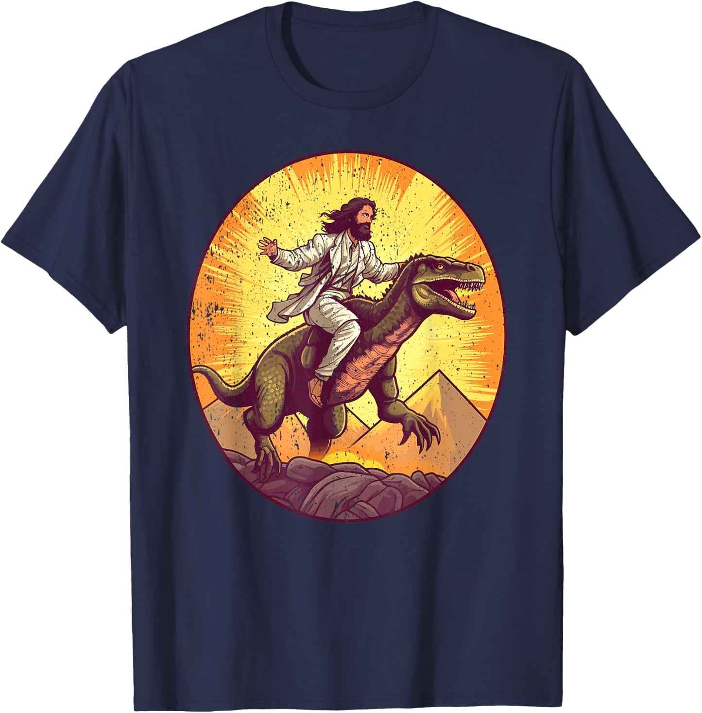Jesus Riding T-Rex I Jesus Christ On Dinosaur T-Shirt - T-Shirt | Navy