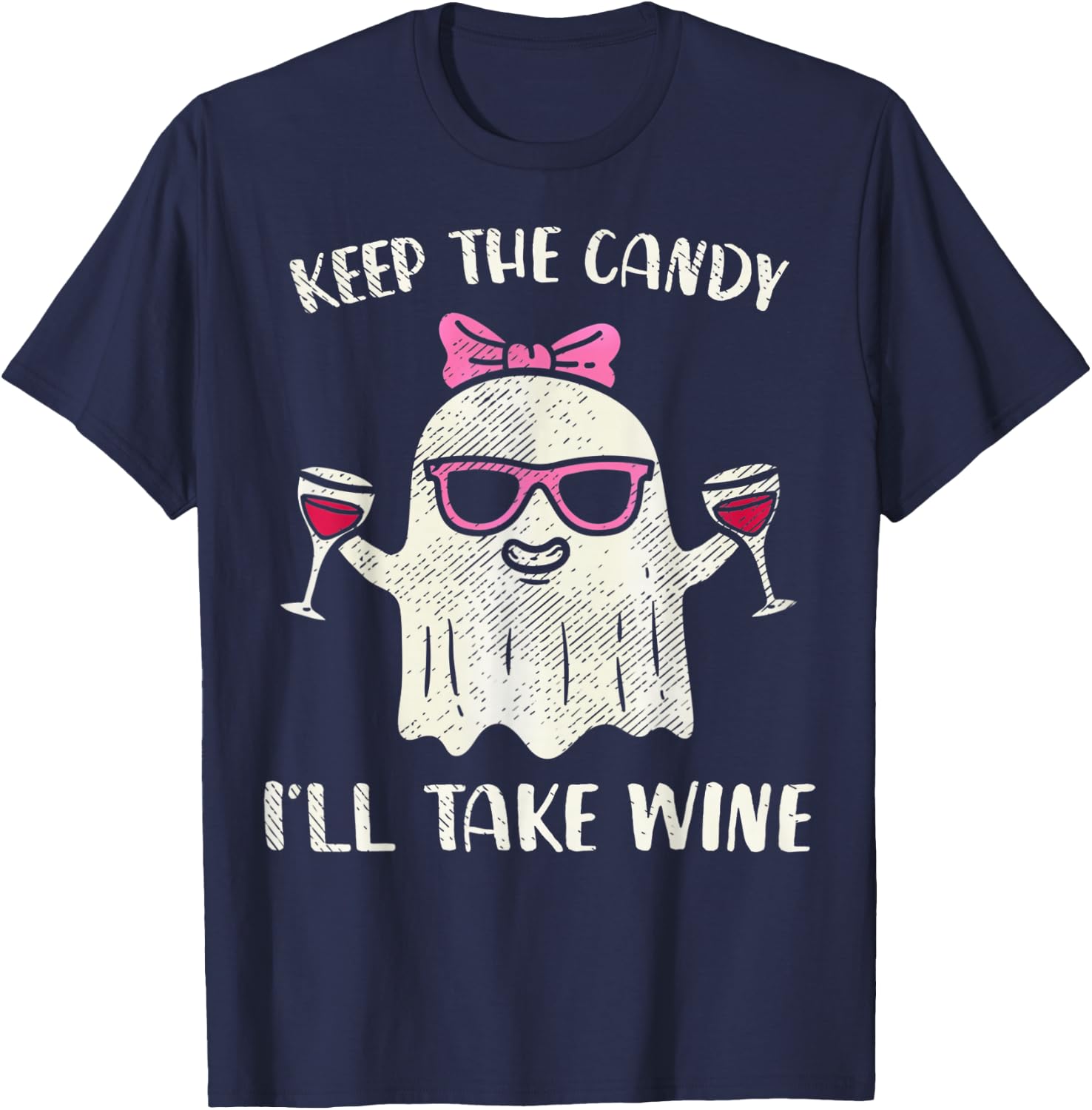 Keep The Candy I'll Take Wine Funny Halloween Girl Ghost T-Shirt - T-Shirt | Navy