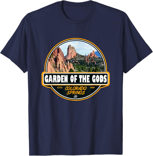Garden of the Gods Colorado Springs Travel Art Emblem T-Shirt - T-Shirt | Navy