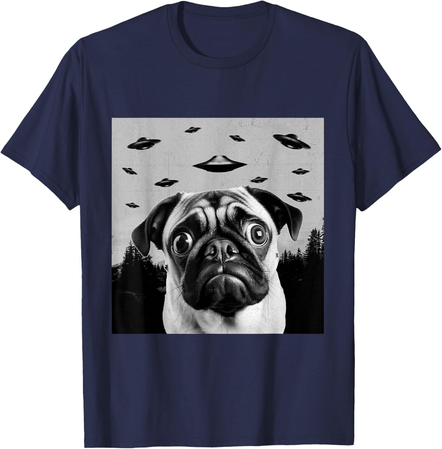 Alien UFO Funny Pug Dog Lover Men Women Kids T-Shirt - T-Shirt | Navy