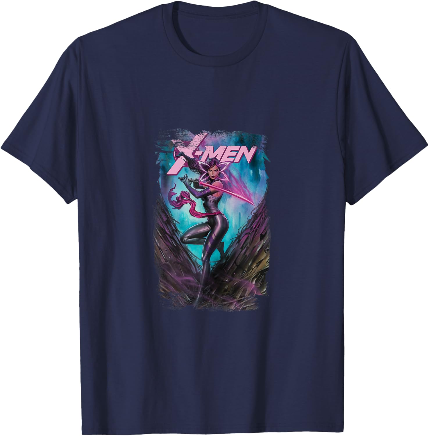 Marvel X-Men Psylocke Wielding Sword Vintage Poster T-Shirt - T-Shirt | Navy